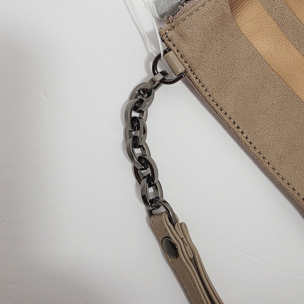 Neiman Marcus Soft Leather Metallic Bronze Wristlet Clutch Heavy Chain Strap - Picture 5 of 10